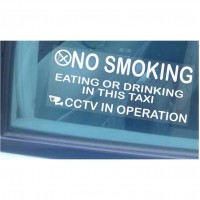 2 x Taxi Minicab Window Stickers 205mm x 87mm-No Smoking,Eating,Drinking,CCTV In Operation Warning Hackney Mini Cab Sign 